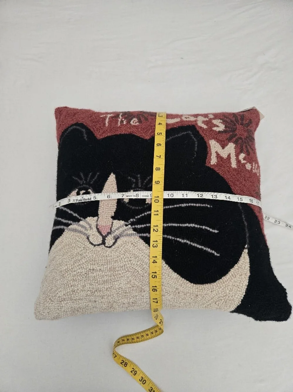 Warren Kimble New Nwt HOOKED Cat WOOL PILLOW The Cat's Meow Black Red Primitive